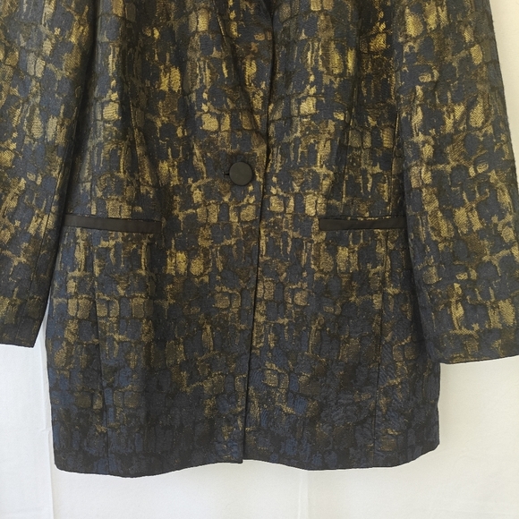 Lafayette 148 Gold Metallic Navy Painted Button Suit Jacket Women's Size 10 - Picture 4 of 15